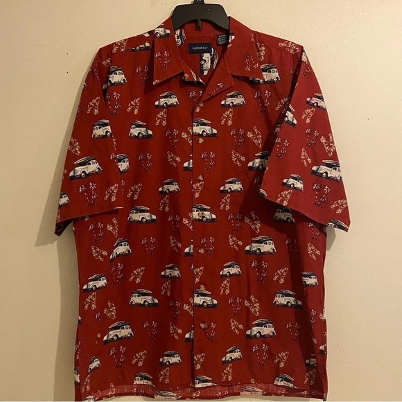 Harbor Bay Men Button Up Shirt Size XLT Classic Cars Hawaiian Pocket - Picture 1 of 12